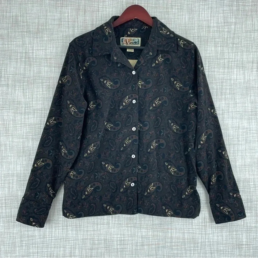La Cabana Womens Size L Long Sleeve Button Down Shirt dark brown 3018